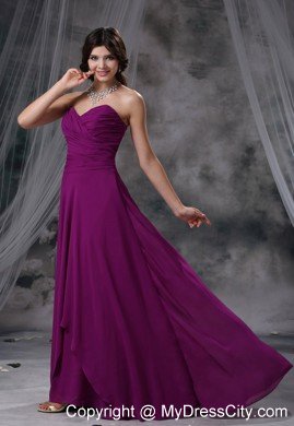 Purple Chiffon Brush Train Ruched Sweetheart Dama Quinceanera Dresses