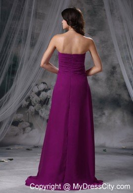 Purple Chiffon Brush Train Ruched Sweetheart Dama Quinceanera Dresses