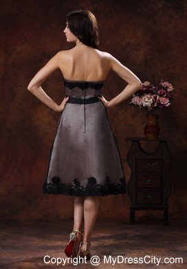 Tea-length Strapless Sash Mother Of The Bride Dress with Lace