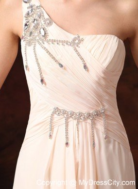 Champagne One Shoulder Evening Gowns With Beaded Shoulder