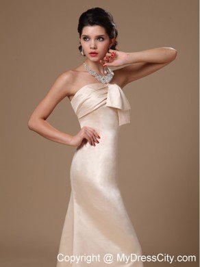 Simple Champagne Strapless Column Ruched Evening Prom Gown