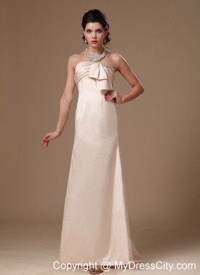 Simple Champagne Strapless Column Ruched Evening Prom Gown