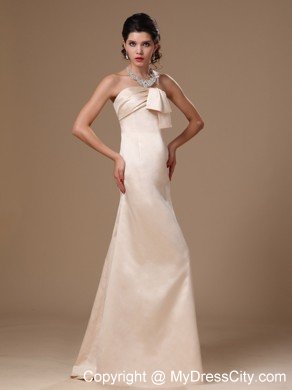 Simple Champagne Strapless Column Ruched Evening Prom Gown