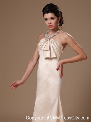 Simple Champagne Strapless Column Ruched Evening Prom Gown