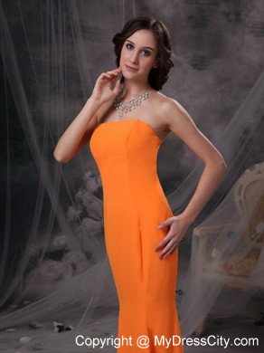 Popular Orange Mermaid Strapless Floor-length Evening Dress