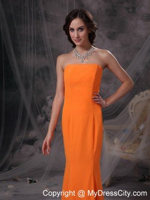 Popular Orange Mermaid Strapless Floor-length Evening Dress