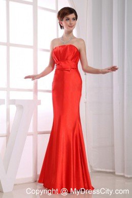 Mermaid Strapless Floor-length Beaded Waist Red Evening Dress