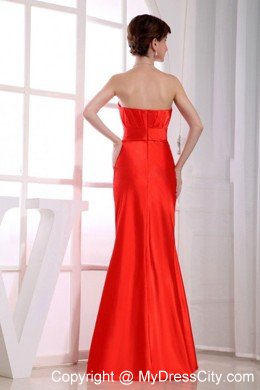 Mermaid Strapless Floor-length Beaded Waist Red Evening Dress