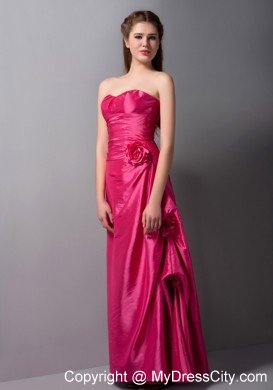 Coral Red Column Sweetheart Hand Made Flowers Evening Dress