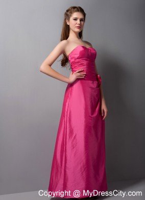 Coral Red Column Sweetheart Hand Made Flowers Evening Dress