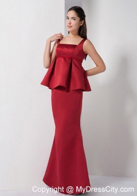 Wine Red Mermaid Straps Evening Party Dress with Peplum Waist