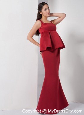 Wine Red Mermaid Straps Evening Party Dress with Peplum Waist