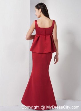 Wine Red Mermaid Straps Evening Party Dress with Peplum Waist