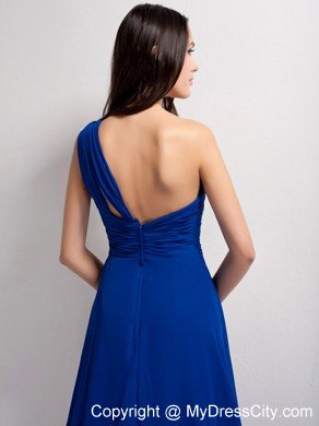 Stylish Peacock Blue A-line One Shoulder Ruched Evening Dress