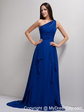 Stylish Peacock Blue A-line One Shoulder Ruched Evening Dress