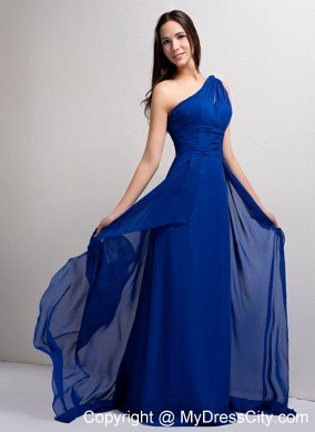 Stylish Peacock Blue A-line One Shoulder Ruched Evening Dress