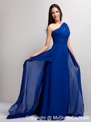 Stylish Peacock Blue A-line One Shoulder Ruched Evening Dress