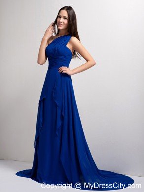 Stylish Peacock Blue A-line One Shoulder Ruched Evening Dress