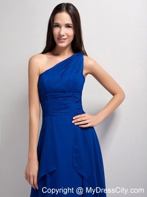 Stylish Peacock Blue A-line One Shoulder Ruched Evening Dress