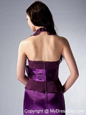 Eggplant Purple Brush Train Halter Evening Dresses with Bow