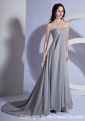 Beading Sweetheart Grey Chiffon Brush Train Evening Dress