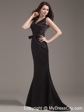 V-neck Mermaid Prom Evening Dress With Bowknot and Ruched