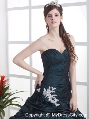 Navy Blue Sweetheart Appliques and Pick-ups Evening Gowns