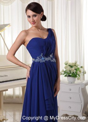 Royal Blue One Shoulder Appliques Evening Dress with Train