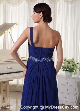 Royal Blue One Shoulder Appliques Evening Dress with Train