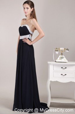 Black Chiffon Beading Prom Evening Dress with Cutout Back