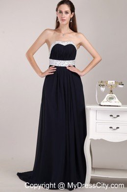 Black Chiffon Beading Prom Evening Dress with Cutout Back