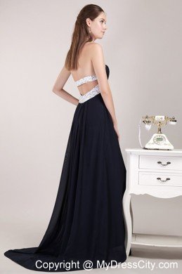 Black Chiffon Beading Prom Evening Dress with Cutout Back