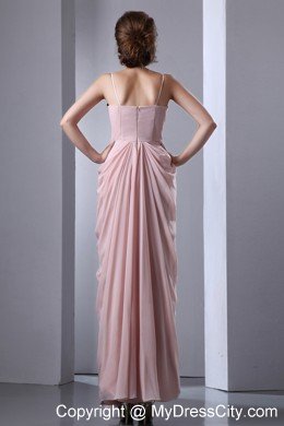 Baby Pink Ruches Evening Dress with Spaghetti Straps Chiffon