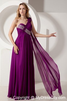 Purple One Shoulder Beading Evening Dress with Watteau Train