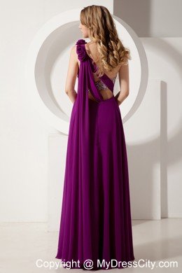 Purple One Shoulder Beading Evening Dress with Watteau Train