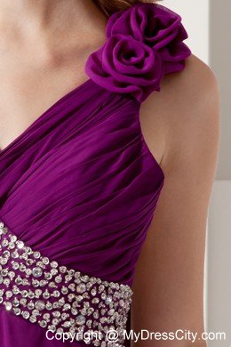 Purple One Shoulder Beading Evening Dress with Watteau Train