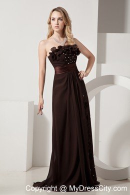 Brown Brush Train Chiffon Beading and Appliques Evening Dress