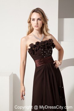 Brown Brush Train Chiffon Beading and Appliques Evening Dress