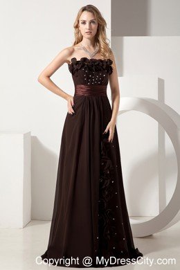 Brown Brush Train Chiffon Beading and Appliques Evening Dress