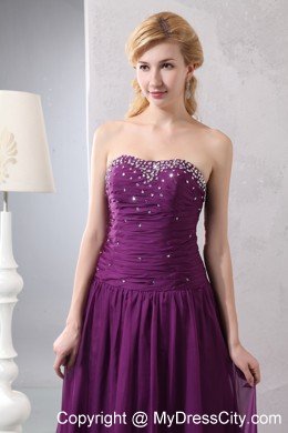 Chiffon Purple Empire Beaded Evening Dress with Brush Train