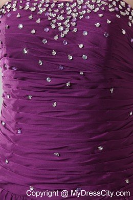 Chiffon Purple Empire Beaded Evening Dress with Brush Train