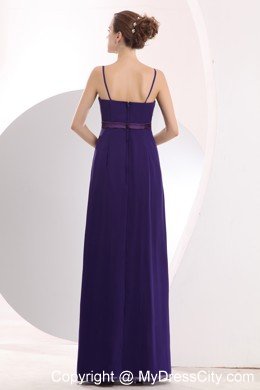 Purple Spaghetti Straps Sashes Prom Evening Dress with Chiffon