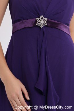 Purple Spaghetti Straps Sashes Prom Evening Dress with Chiffon