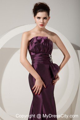 Trumpet Satin Beading Floor-length Evening Dress in Dark Purple