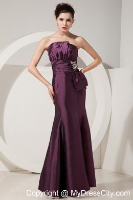 Trumpet Satin Beading Floor-length Evening Dress in Dark Purple