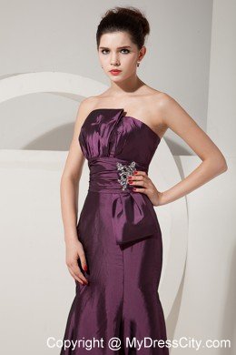 Trumpet Satin Beading Floor-length Evening Dress in Dark Purple