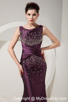 Dark Purple Mermaid Scoop Prom Evening Dress with Beading