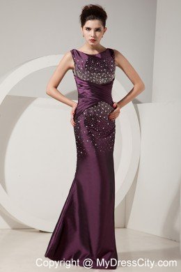 Dark Purple Mermaid Scoop Prom Evening Dress with Beading