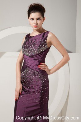 Dark Purple Mermaid Scoop Prom Evening Dress with Beading