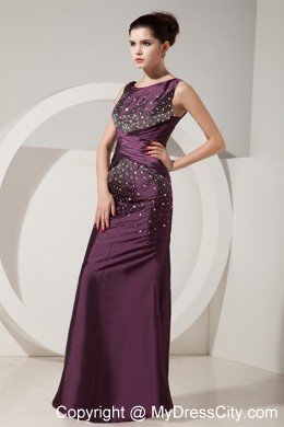 Dark Purple Mermaid Scoop Prom Evening Dress with Beading